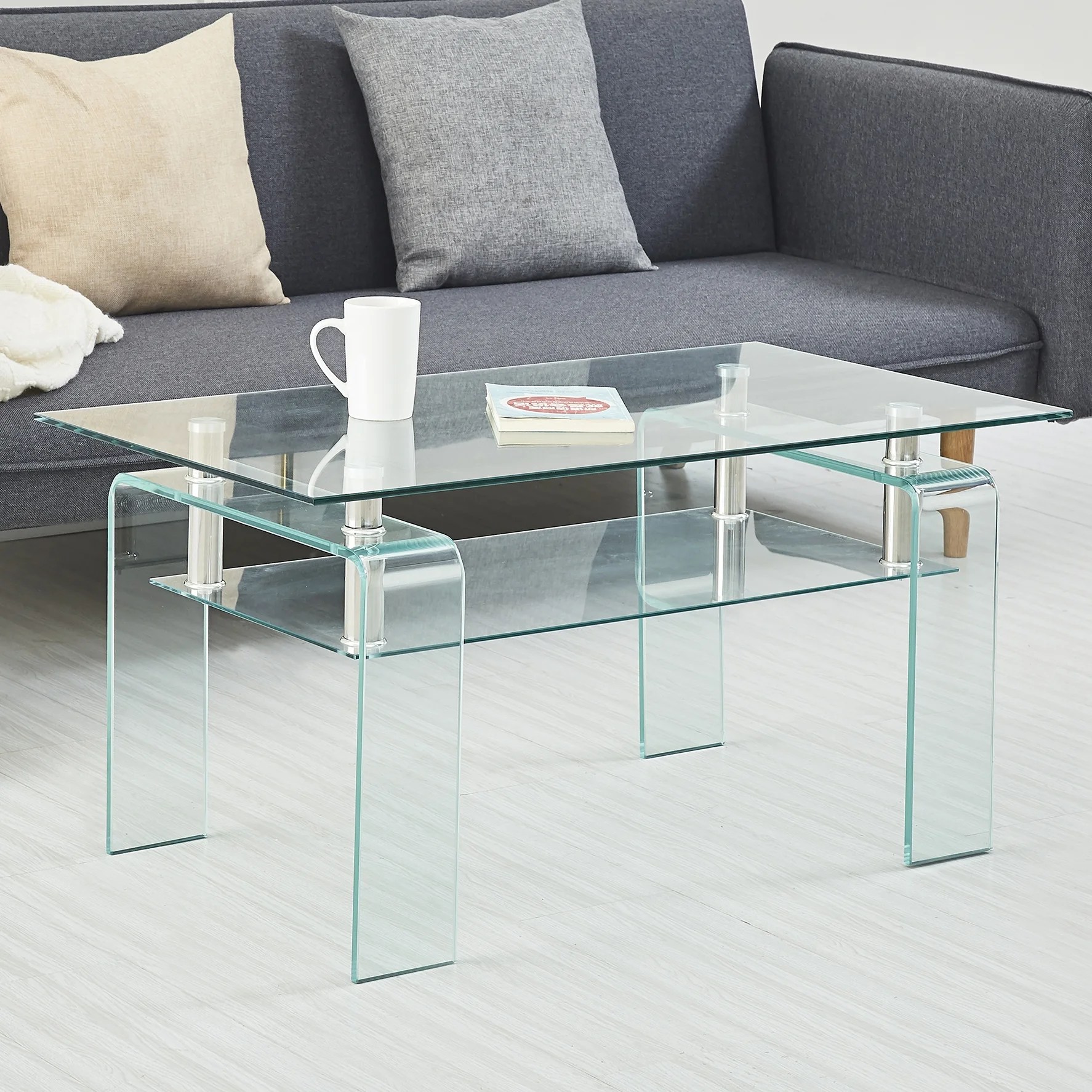 Yardi Yard Clear Living Room Center Table with Glass Top, Rectangle