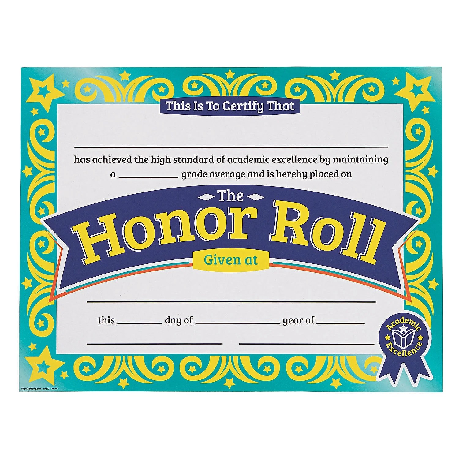 Honor Roll Certificate Stationery 180 Pieces