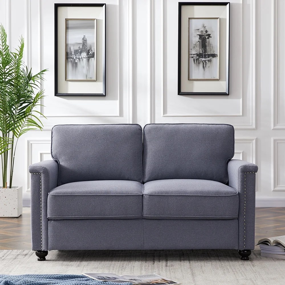 Kepooman 56" Modern Linen Farbic Loveseat Sofa, Overstuffed Classically