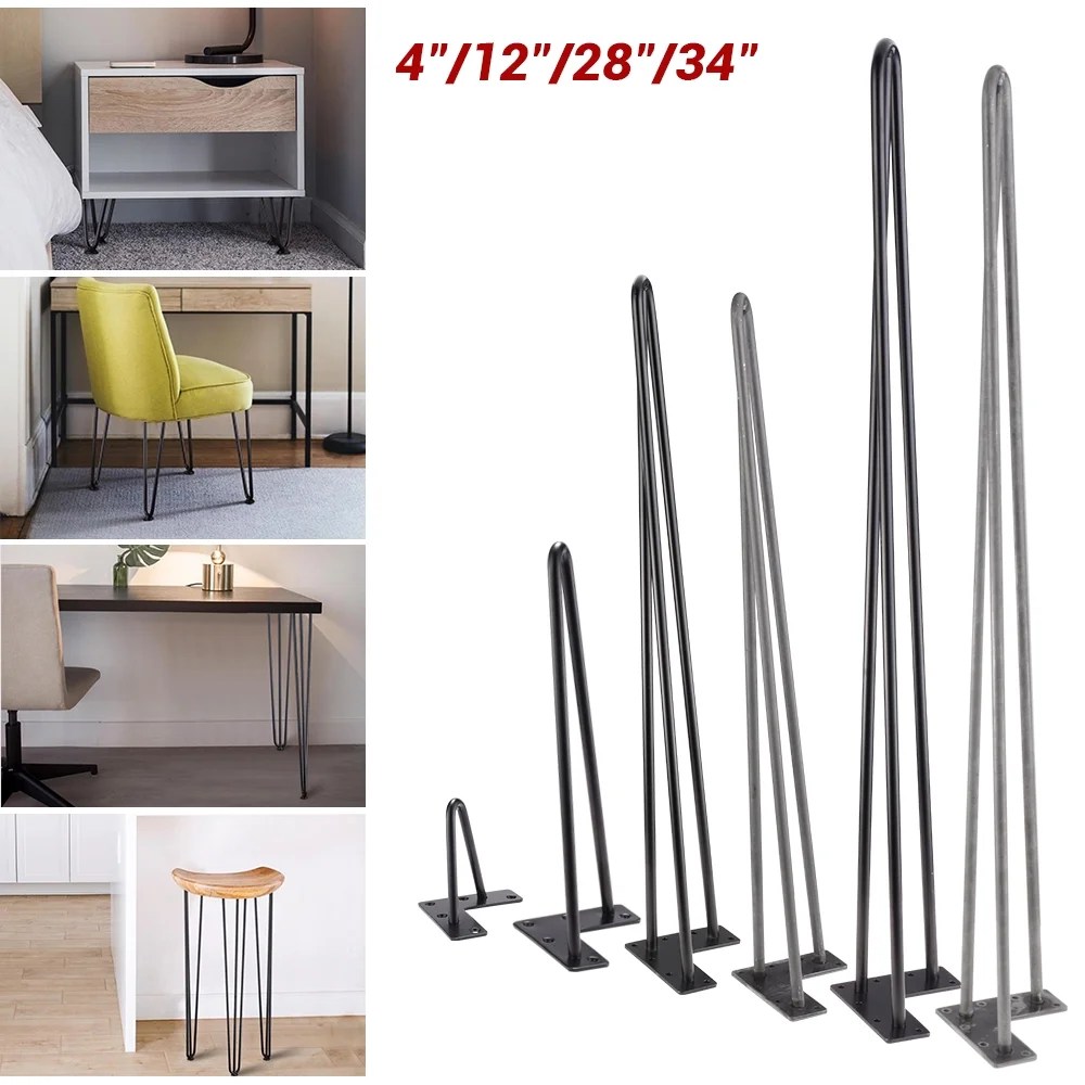 4PCS Hairpin Legs Steel Rod Table Legs Furniture Legs with