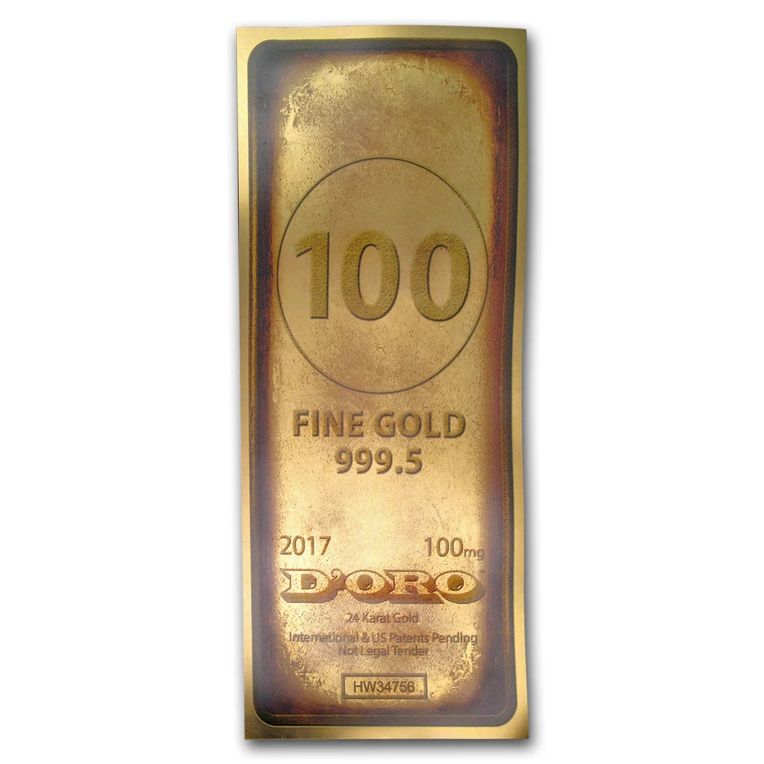 Not Specified 1/10 gram Gold Note D'oro Bar, 24K