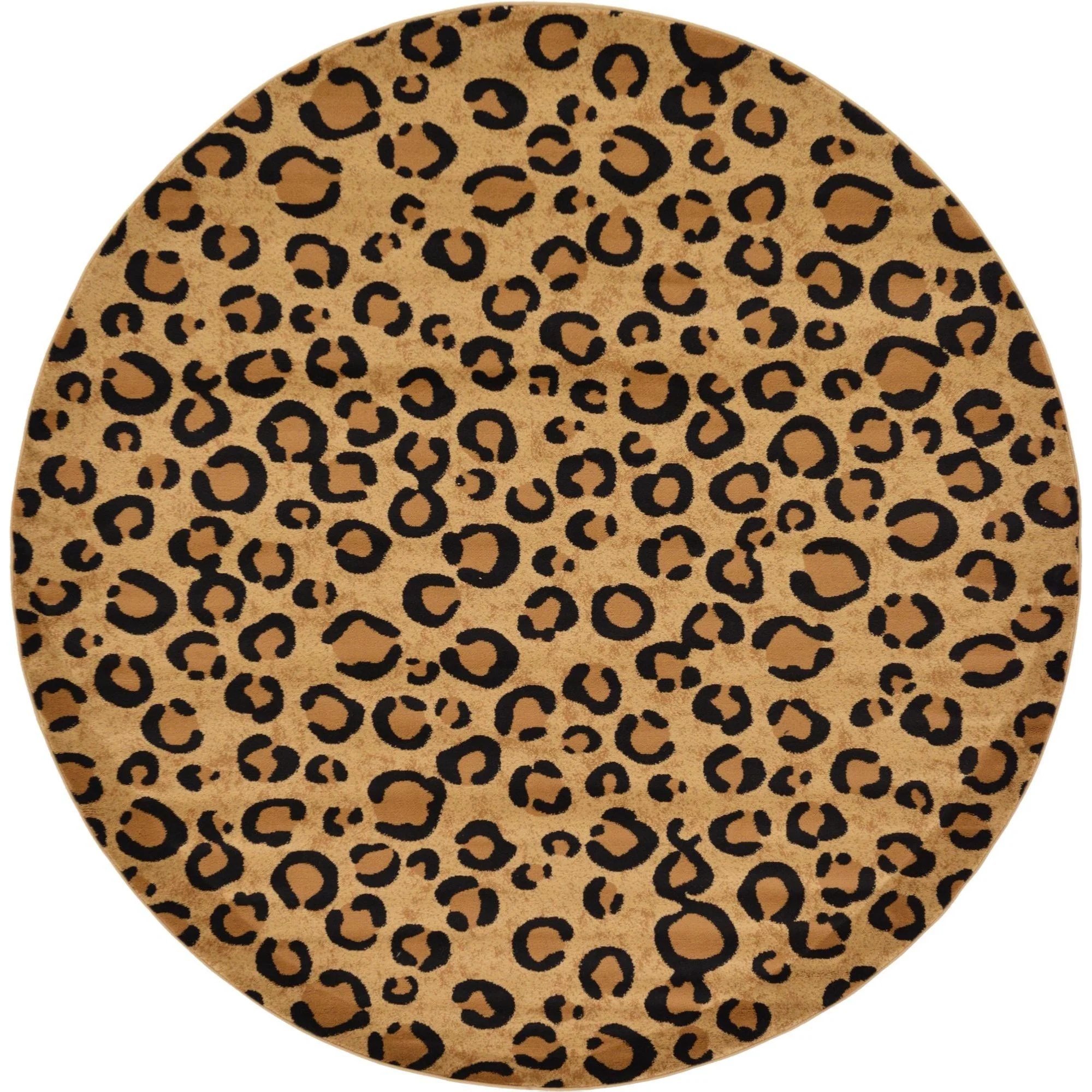 Unique Loom Indoor Round Animal Print Modern Area Rugs Brown/Black, 8