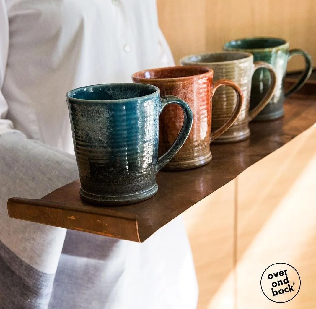 Over and Back Stoneware Rustic Farmhouse Mugs, Set of 4, Assorted