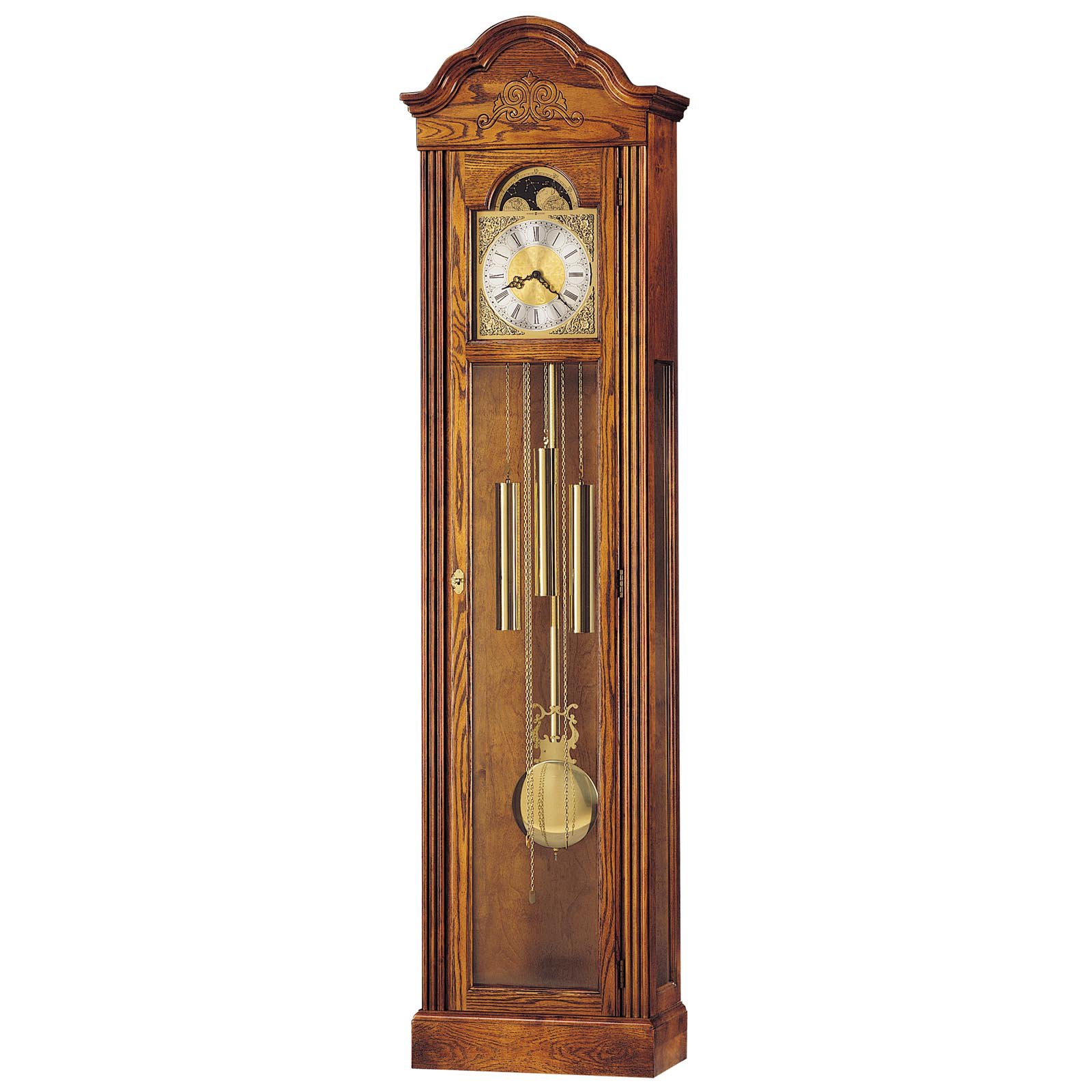Howard Miller Grandfather Clock 76" ChainDriven Gold Pendulum in Oak