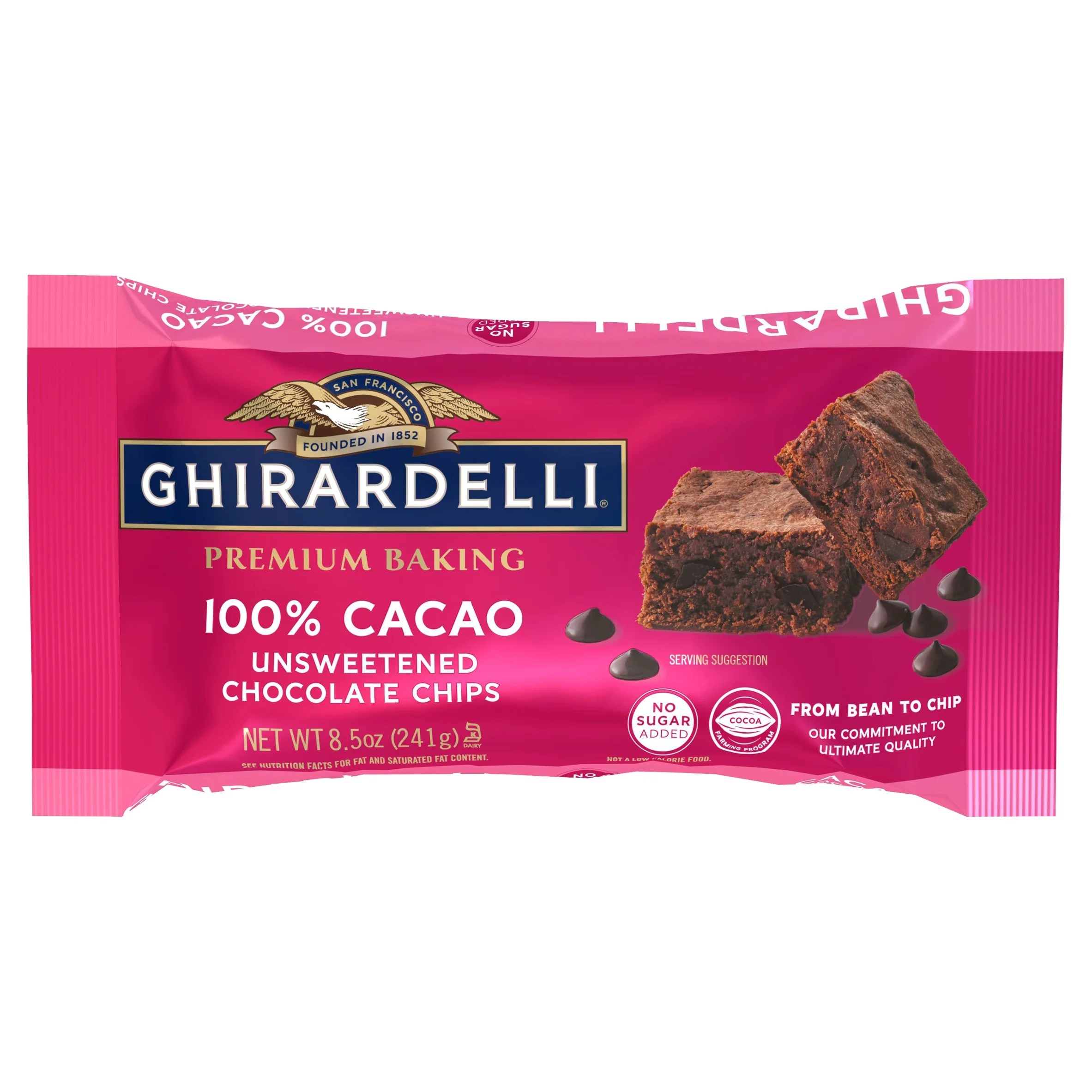 GHIRARDELLI 100 Cacao Unsweetened Chocolate Chips for Baking, Premium