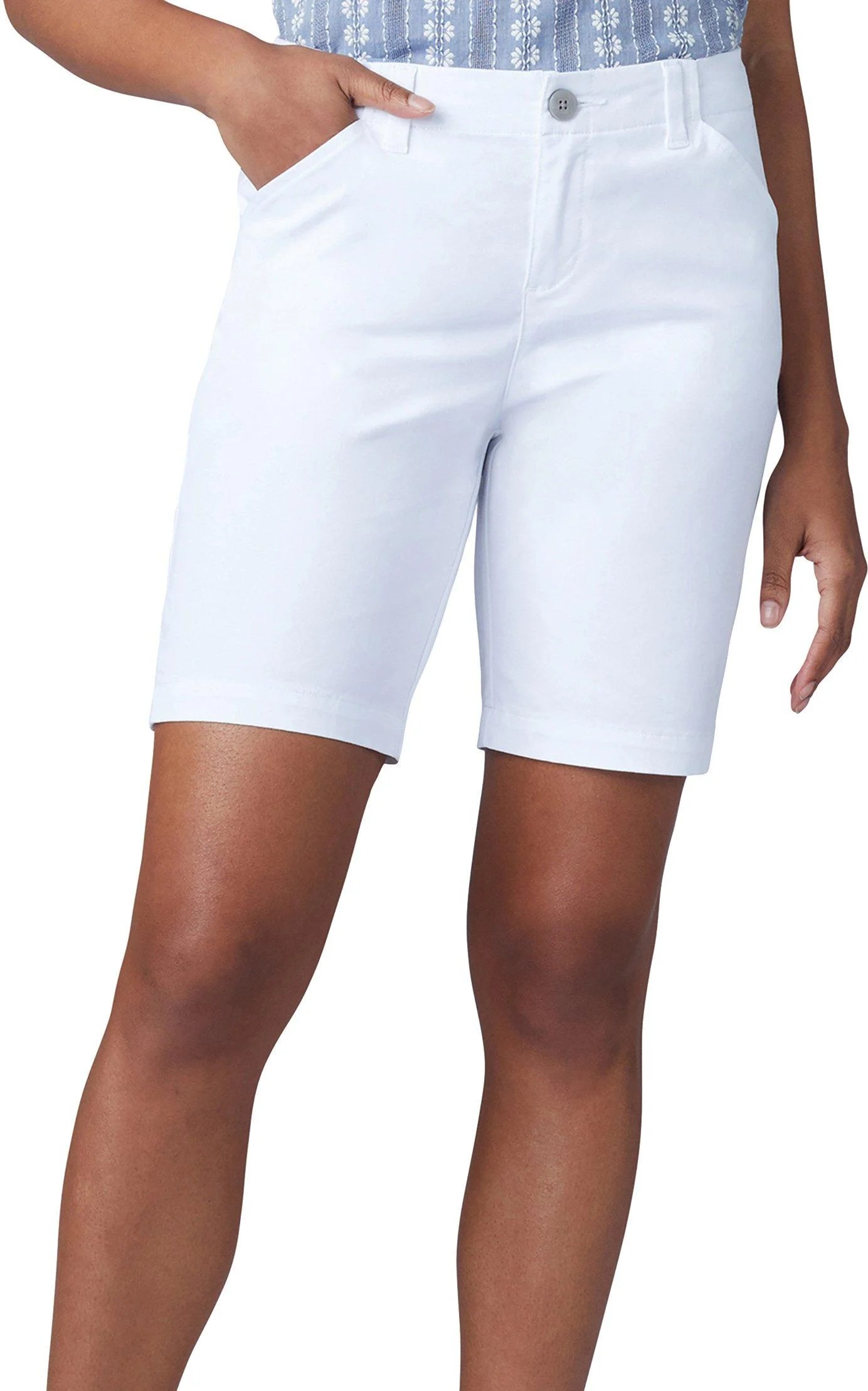 Lee Women's Petite Size Regular Fit Chino Bermuda Shorts White, White
