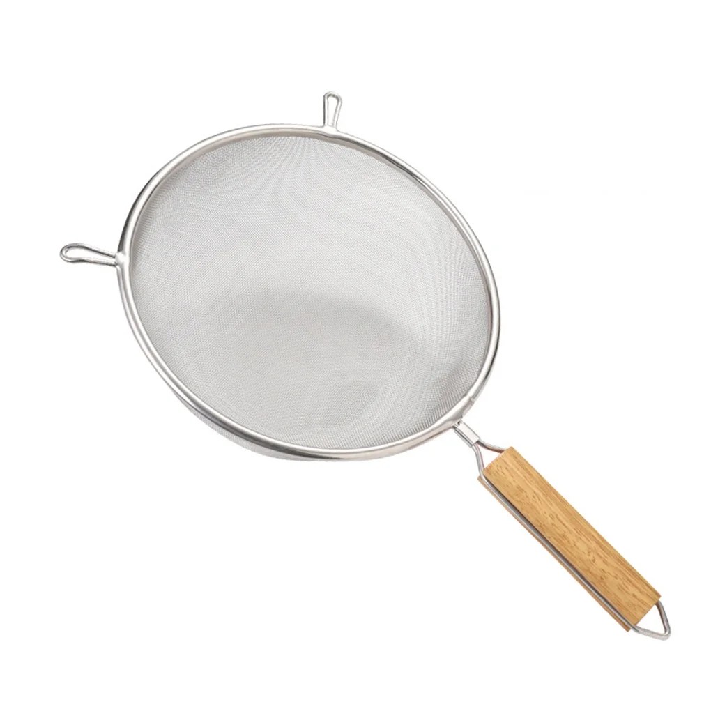 Stainless Steel Double Net Strainers with Wood Handle and Hooks Fine