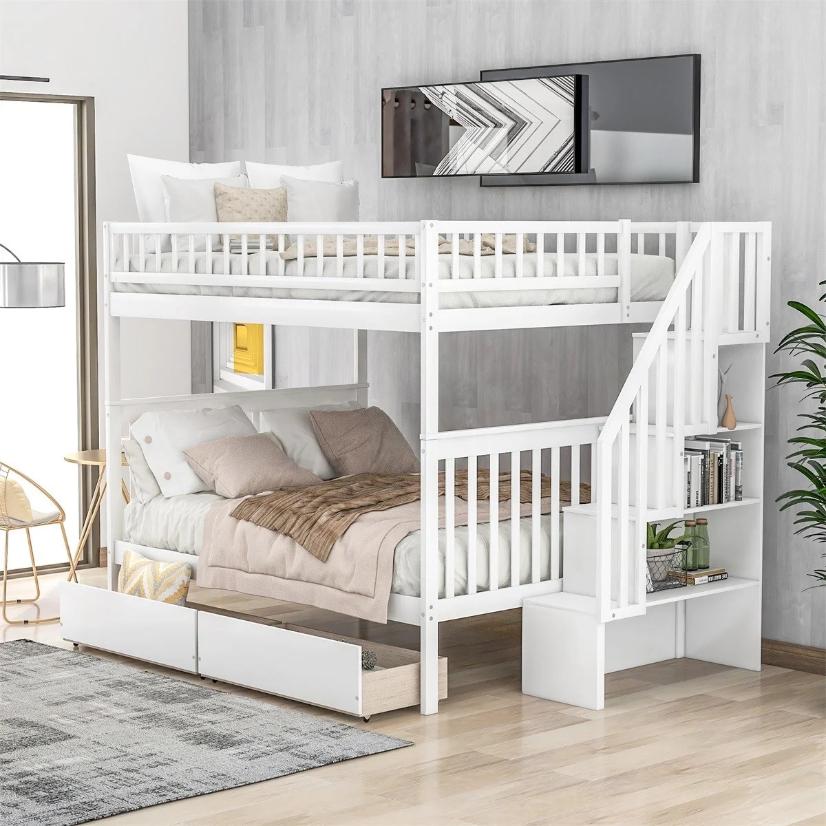 ModernLuxe Full over Full Stairway Bunk Bed with 2 Under Bed Drawers ModernLuxe Full over Full Stairway Bunk Bed with 2 Under Bed Drawers