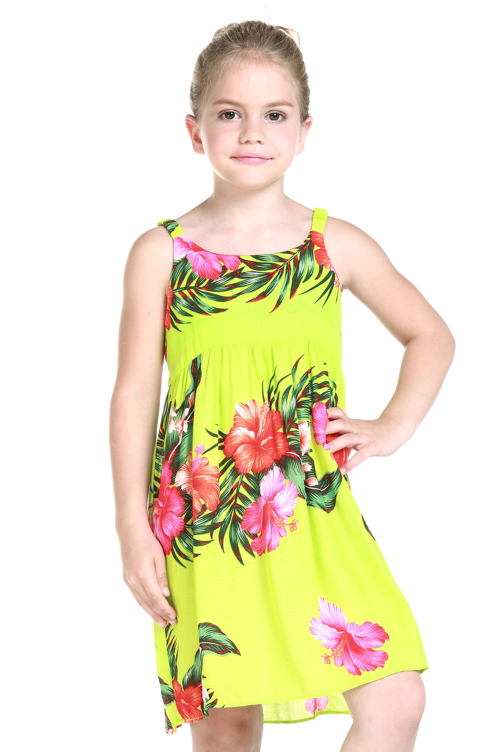 Hawaii Hangover Girl Luau Dress Hawaiian Dress Elastic Strap Dress in Lime Green with Red