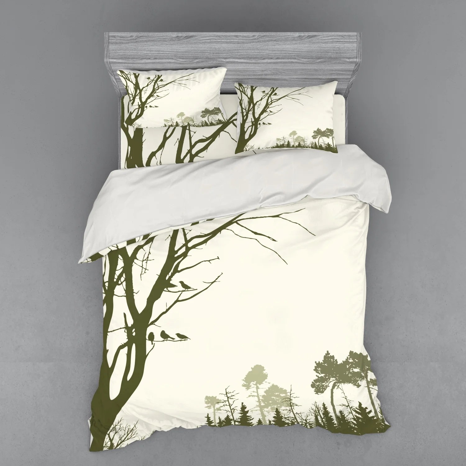 Forest Duvet Cover Set, Nature Theme the Panorama of a Forest Pattern