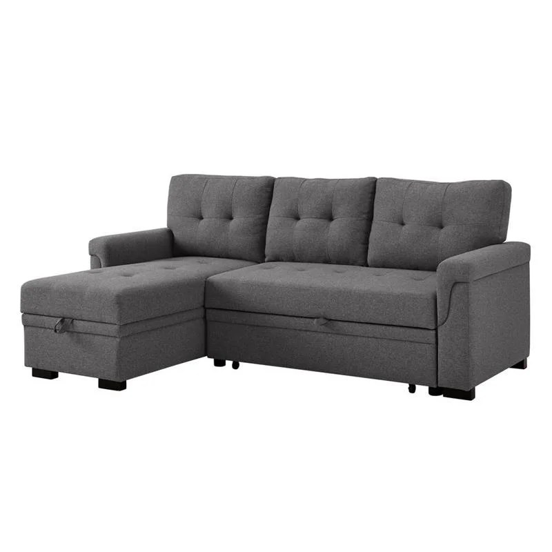 BOWERY HILL Steel Gray Linen Reversible/Sectional Sleeper Sofa with