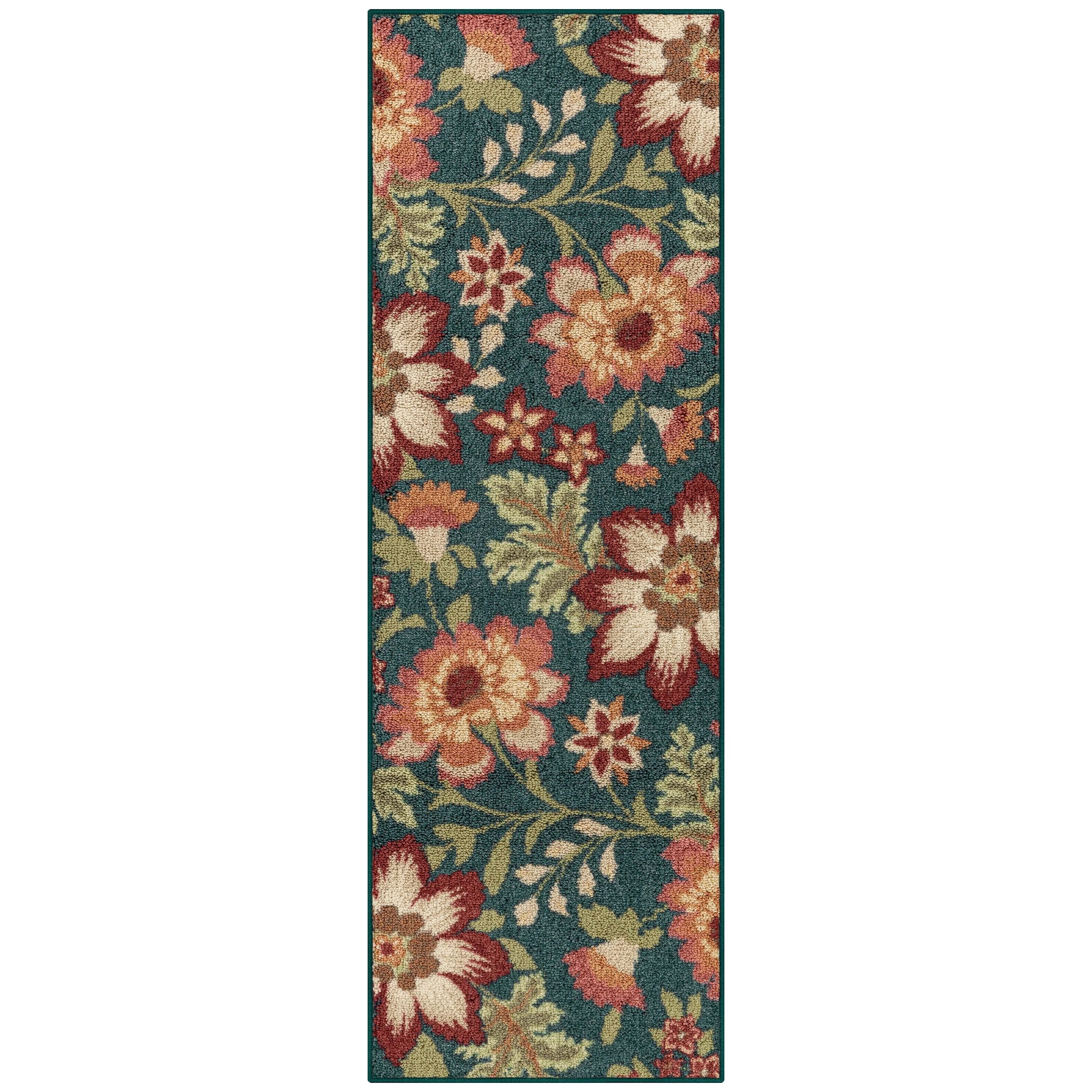 Mainstays Machine Washable Floral Runner Rug, Teal, 1'10"x5' Walmart