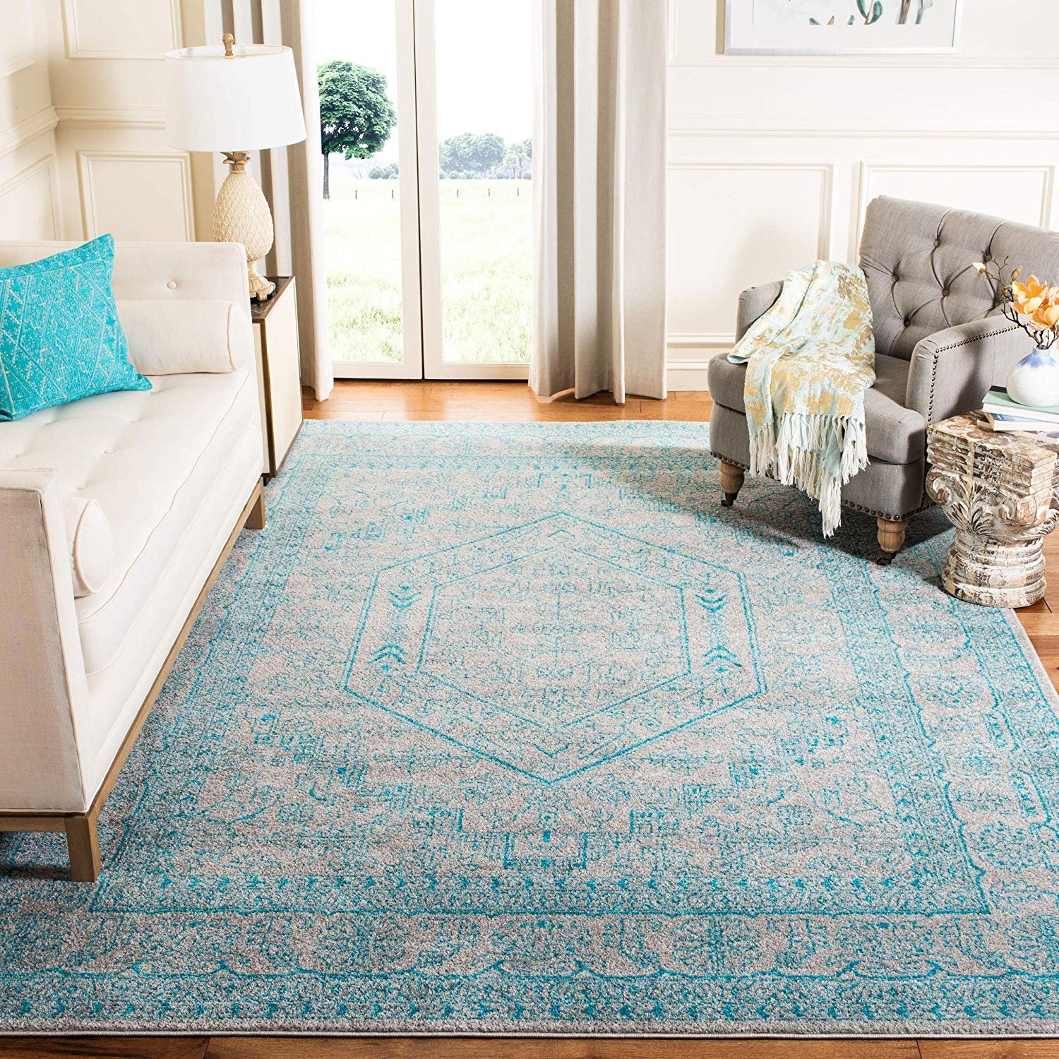 Safavieh Adirondack Collection Area Rug, 8' x 10', Light Grey/Teal