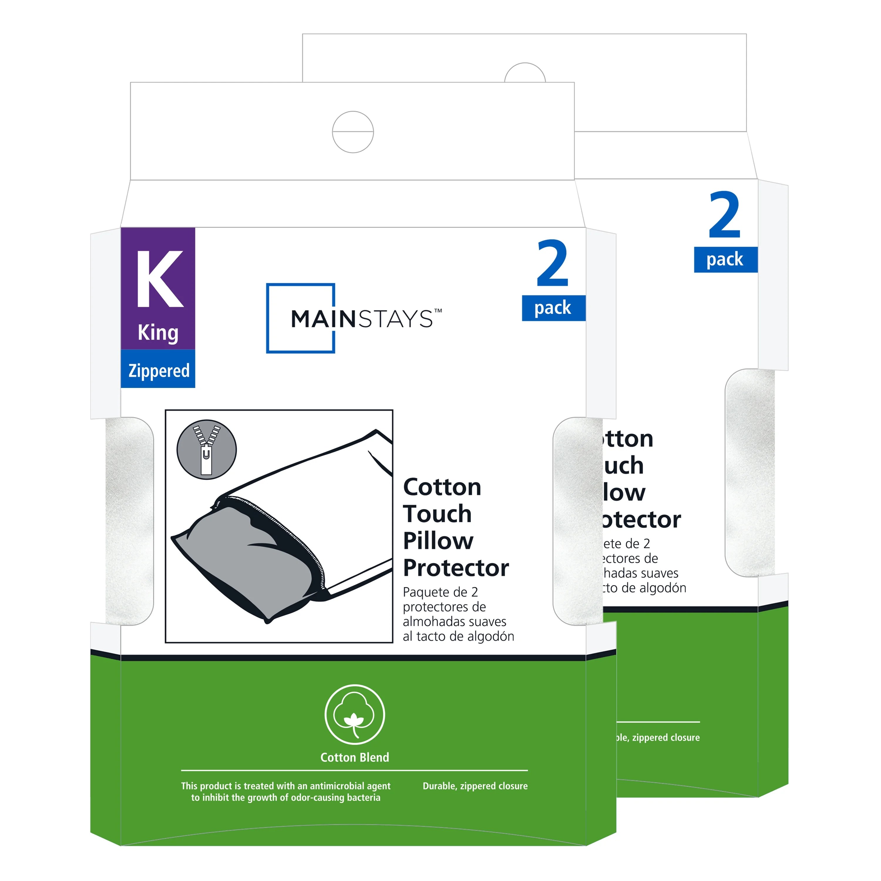 Mainstays Cotton Touch Zippered Pillow Protector, King, 4 Pack