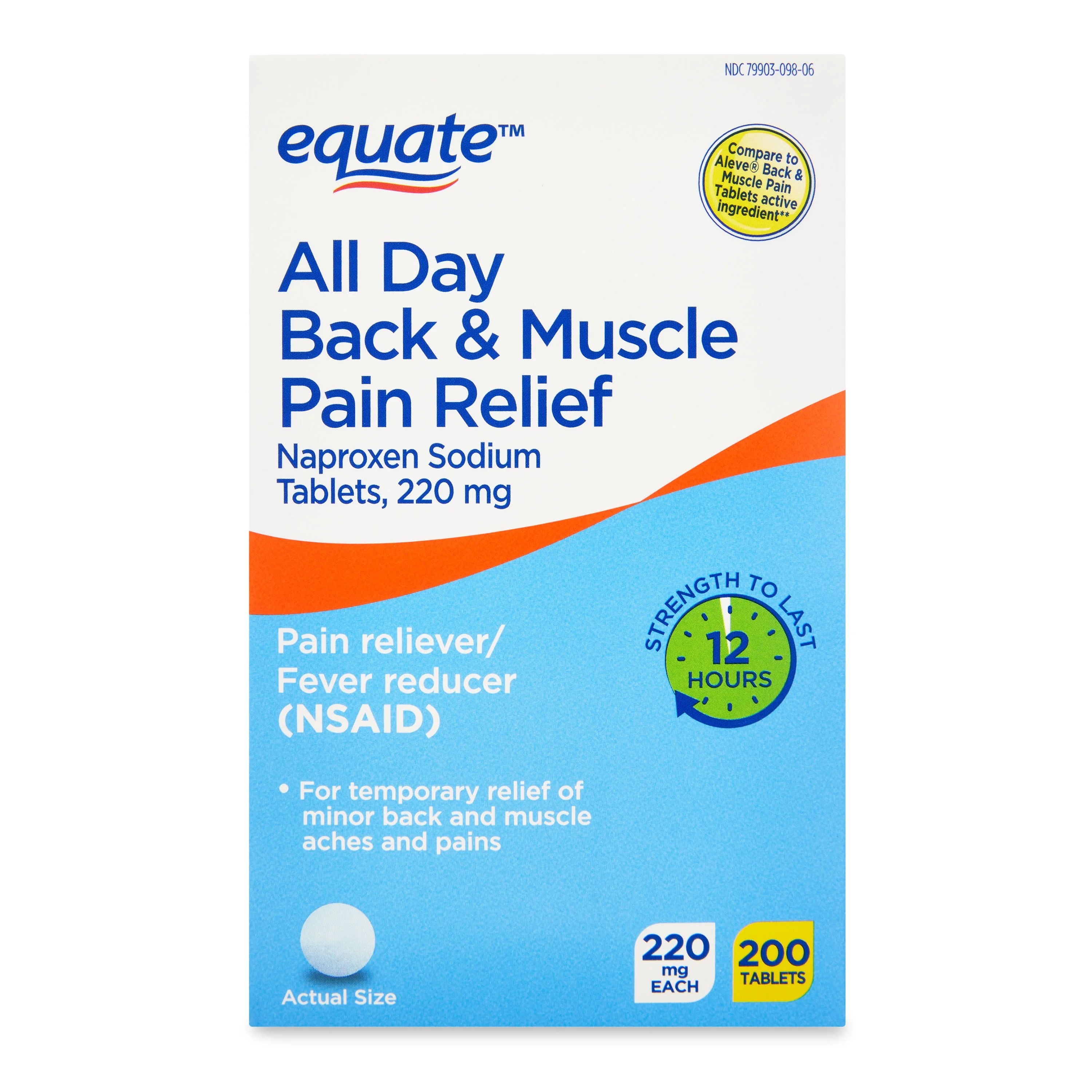 Equate All Day Back & Muscle Pain Relief Naproxen Sodium Tablets, 220mg, 200 Count