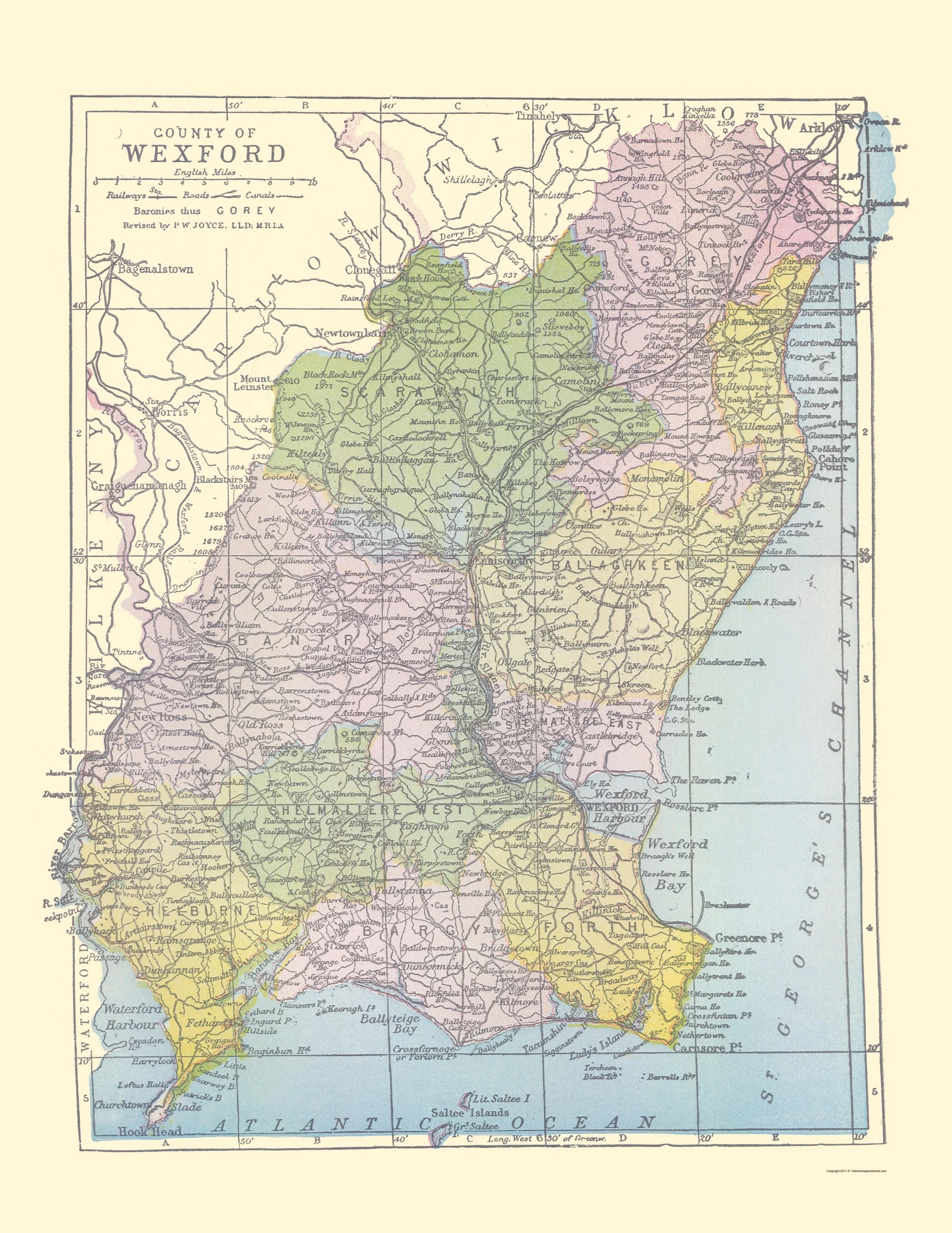 County Wexford Ireland Map Wexford County Ireland Bartholomew 1882 23 x 29.79