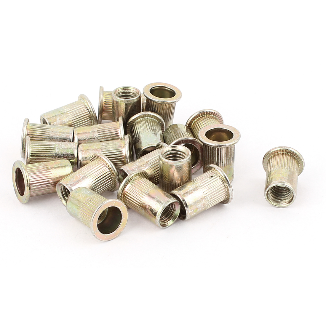 8mm Thread Dia 18mm Long Metal Rivet Nut Insert Nutsert Gold Tone 20Pcs
