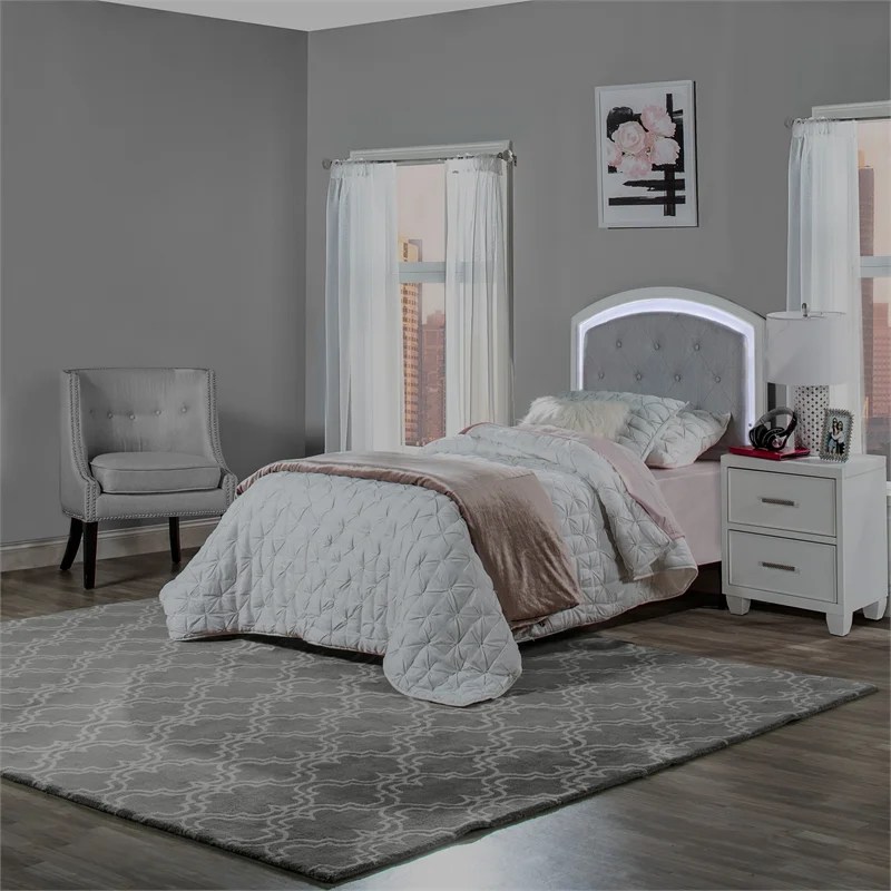 Lyndon Lane Upholstered Arched Panel Headboard with LED Lights, White