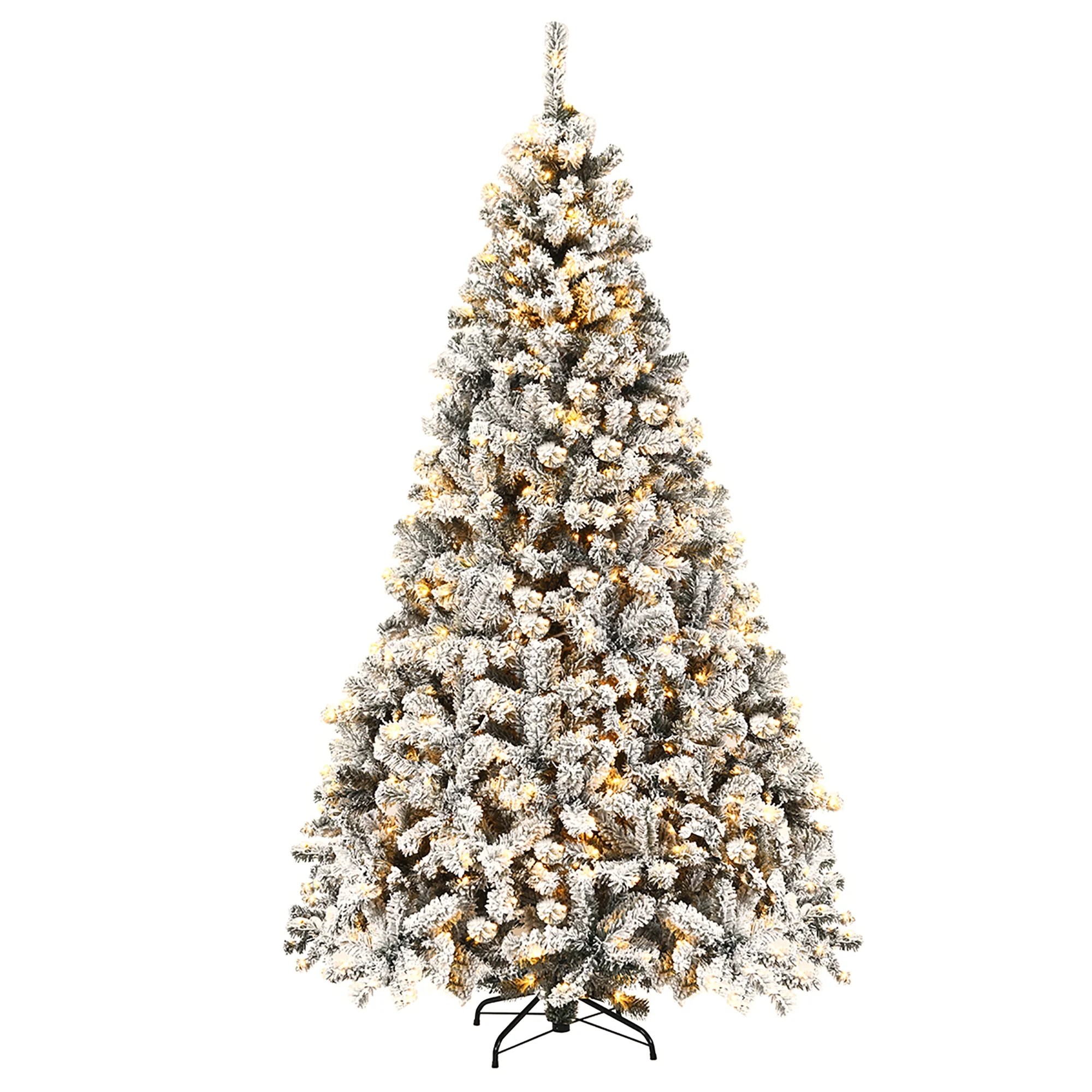 Costway 7.5ft Prelit Premium Snow Flocked Hinged Artificial Christmas
