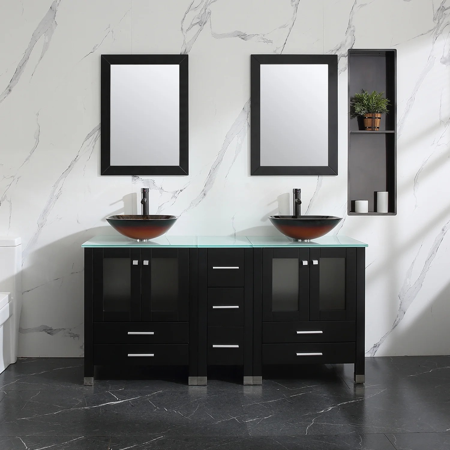 Black 60 Inch Bathroom Vanity and Sink Combo Double