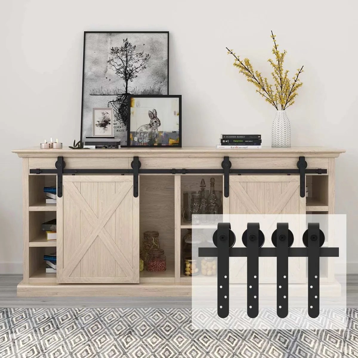 Homlux 6ft Double Door Mini Barn Door Hardware Kits for