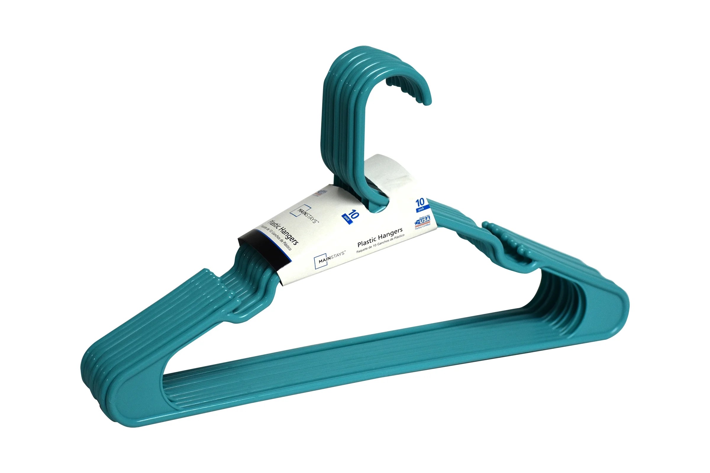 Mainstays Plastic Notched Clothing Hangers, 10 Pack, Teal