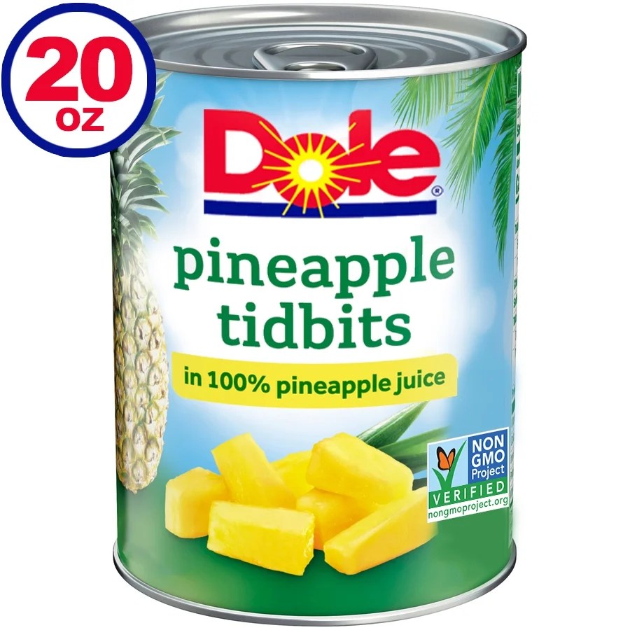 Dole Pineapple Tidbits in 100 Pineapple Juice 20 oz. Can