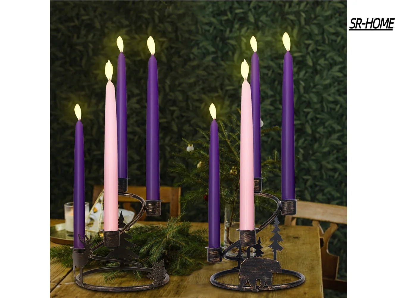 Candle Holder, 2 Pcs Christmas Advent Wreath Candle Holder with