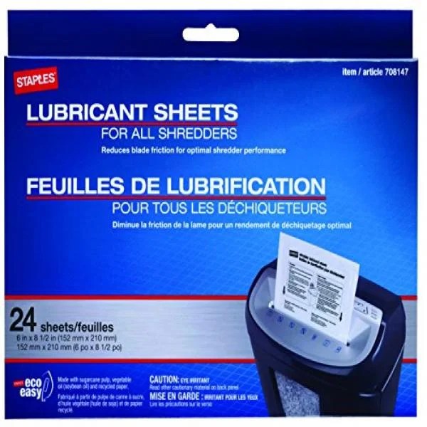 Staples Shredder Lubricant Lubricating Sheets 24/pk