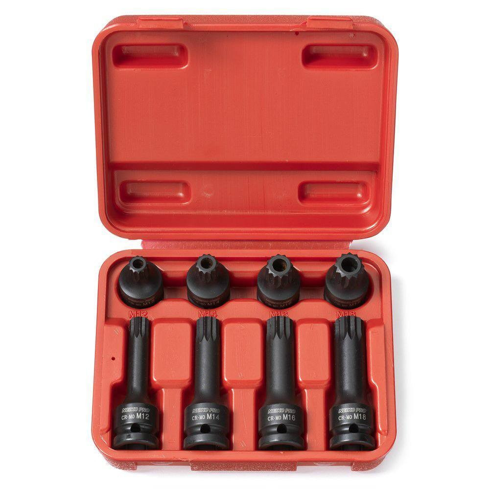 8 Piece 1/2" Drive Xzn Triple Square Spline Tamperproof Socket Wrench Tool Set