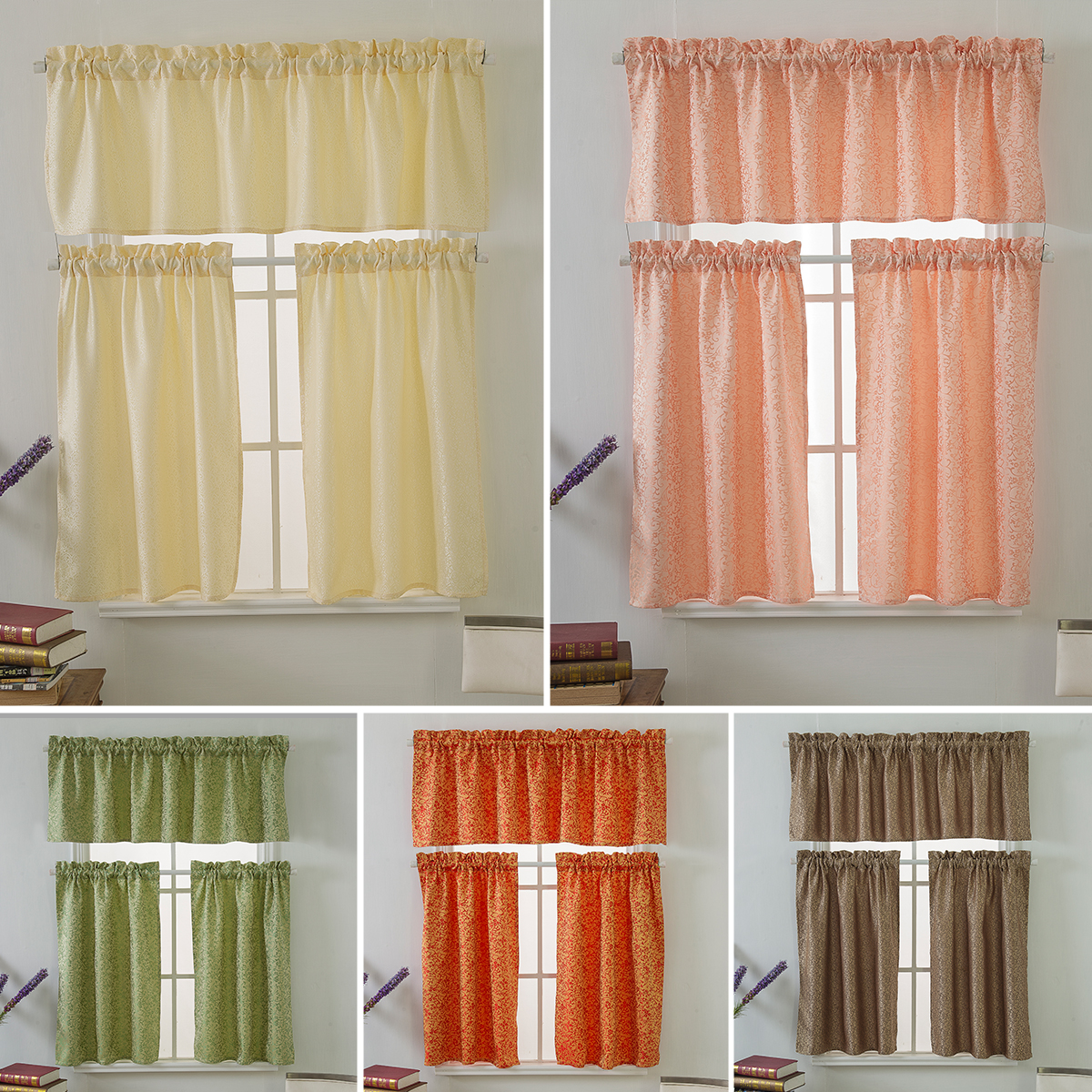 Double Side Floral Print Short Kitchen Cafe Tie Window Voile Drape Rod