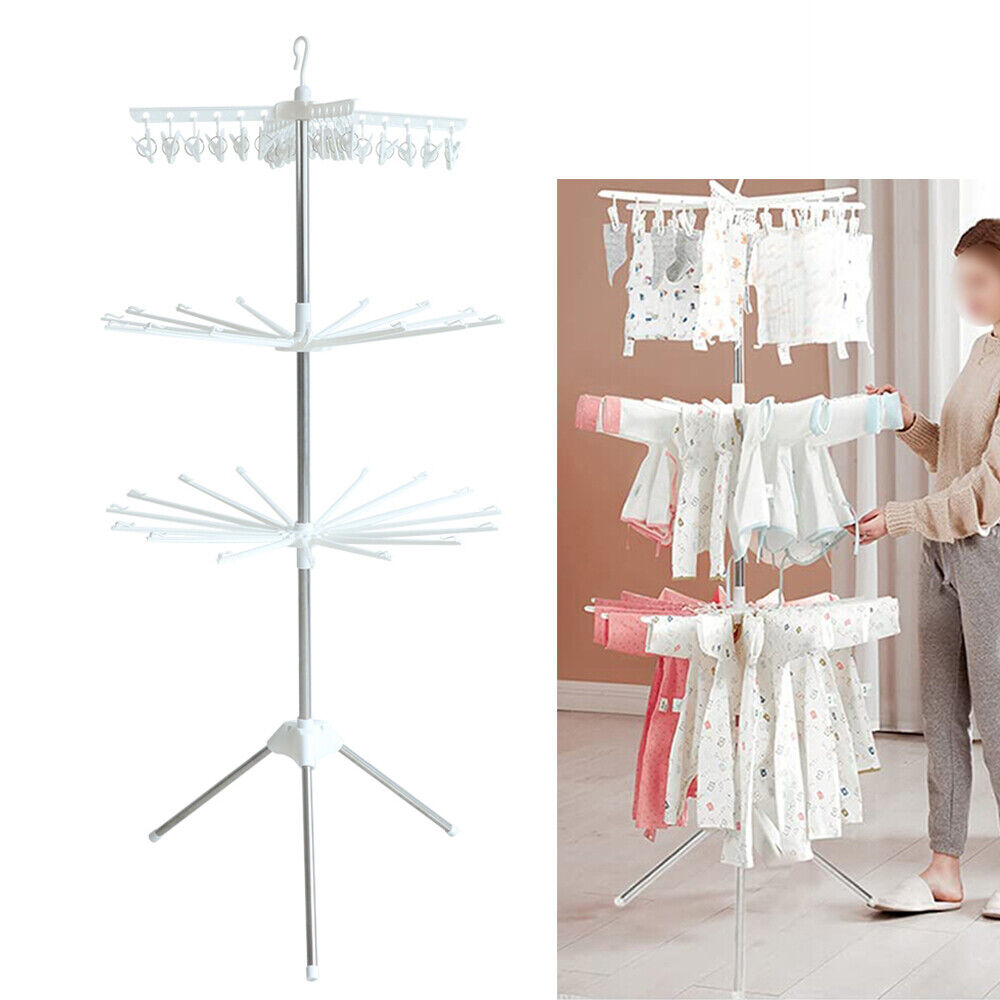 Rotation Clothes Folding Drying Rack Laundry Hanger Indoor Dry