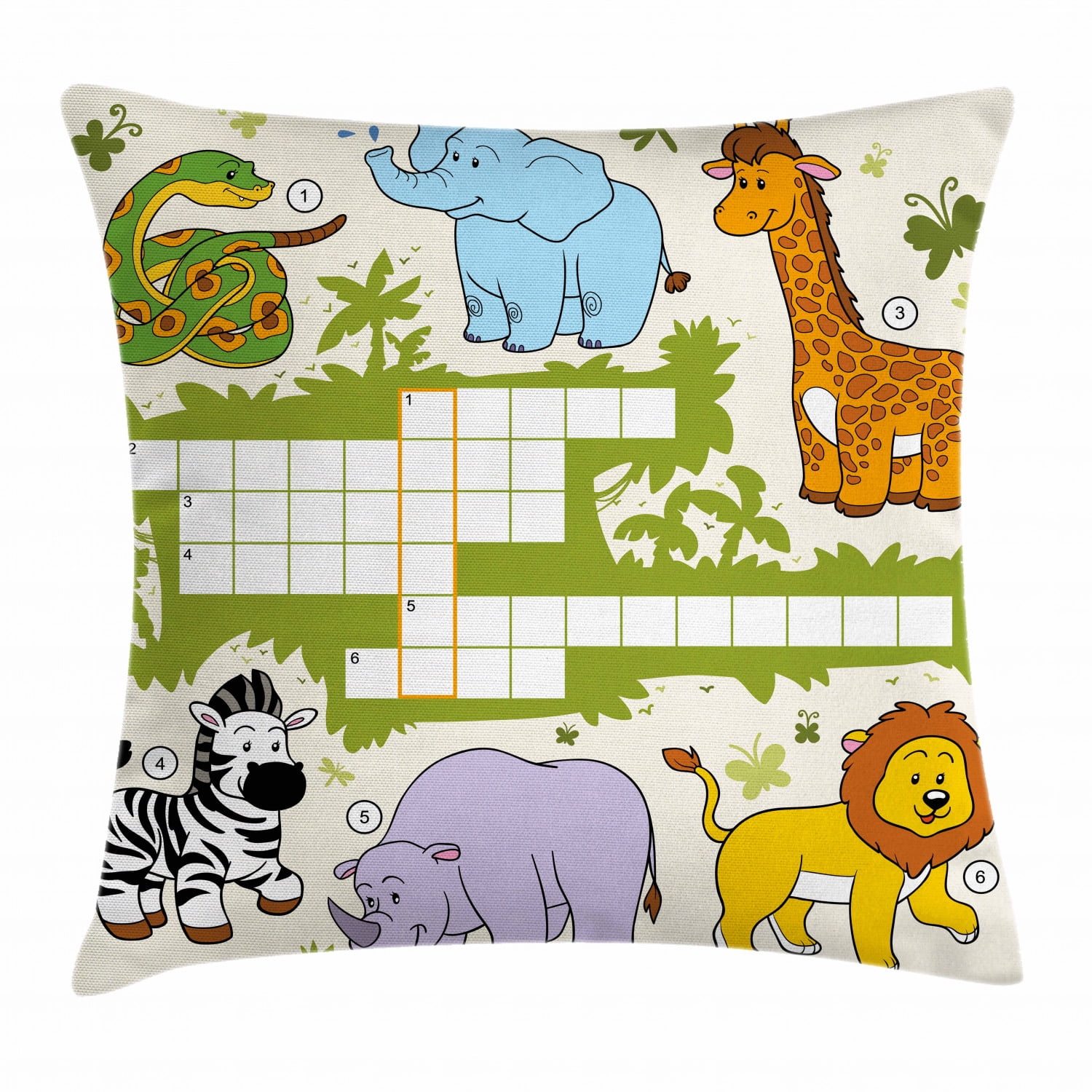Word Search Puzzle Throw Pillow Cushion Cover, Colorful Crossword Game