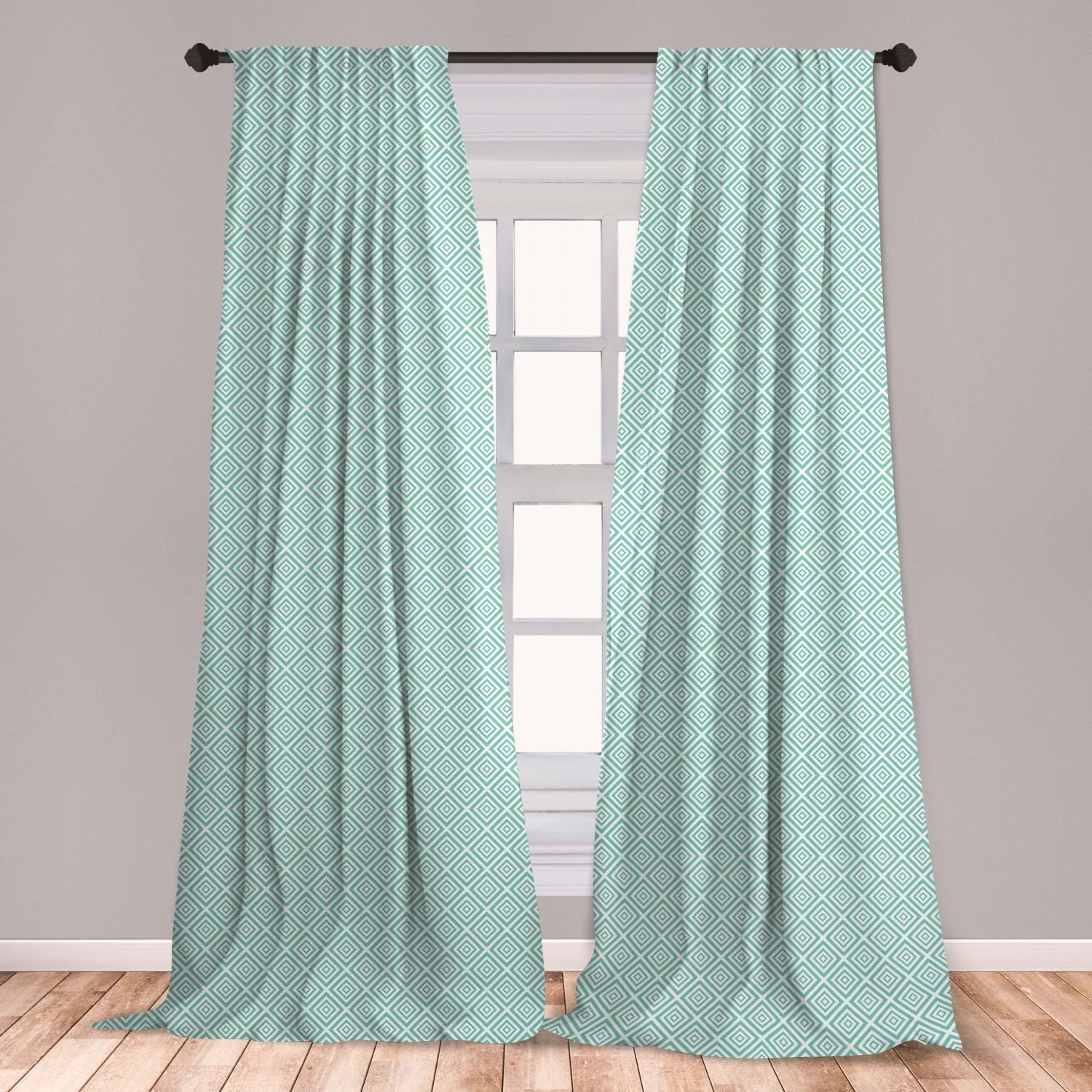 Geometric Curtains 2 Panels Set, Monochrome Pattern with Abstract Style