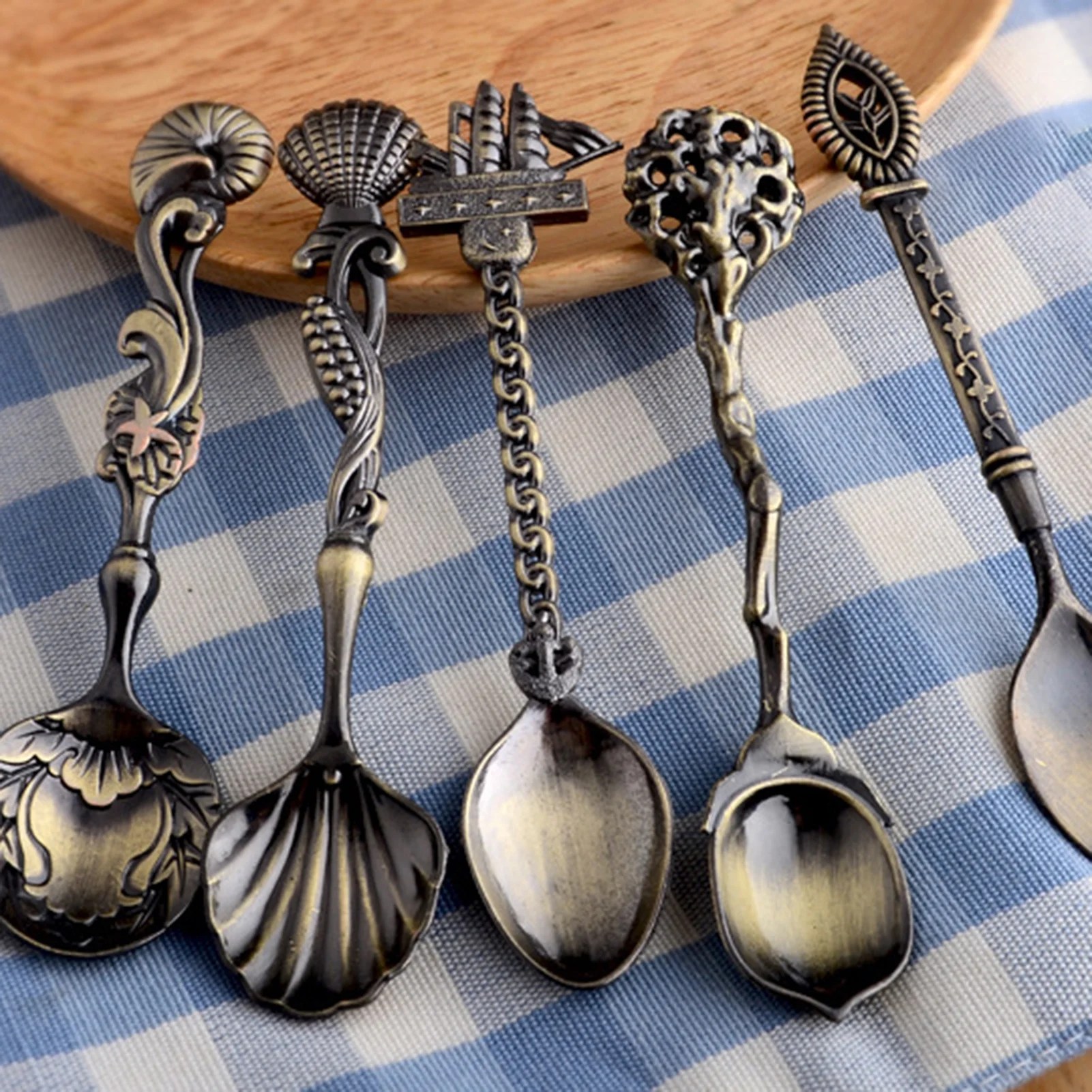 5Pcs/Set Dream Lifestyle Vintage Carved Coffee Spoon, Retro Teaspoon