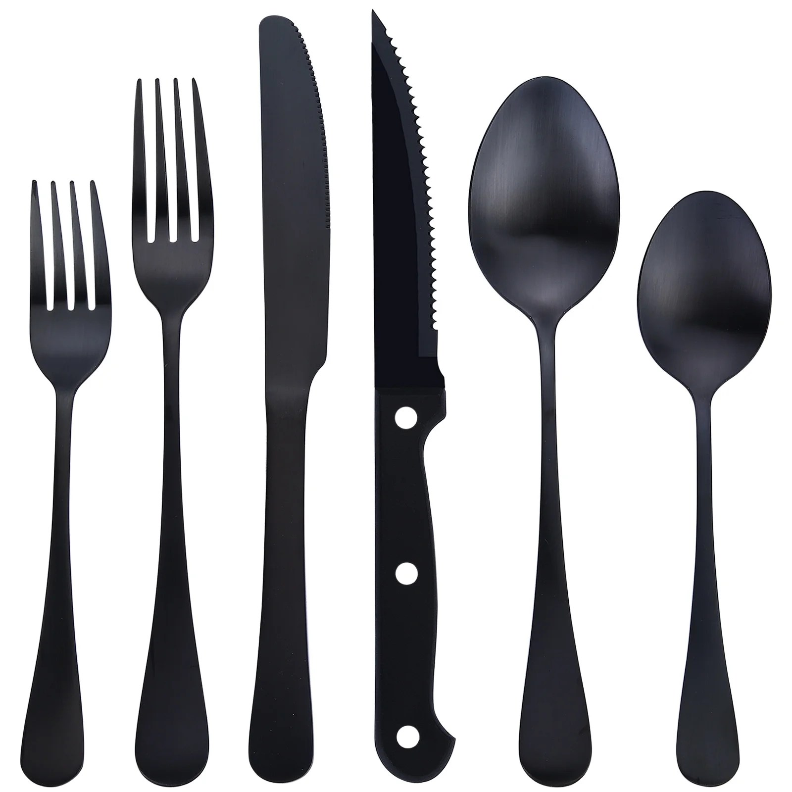 24 Pieces Matte Black Silverware Set with Steak Knives, YFBXG Stainless