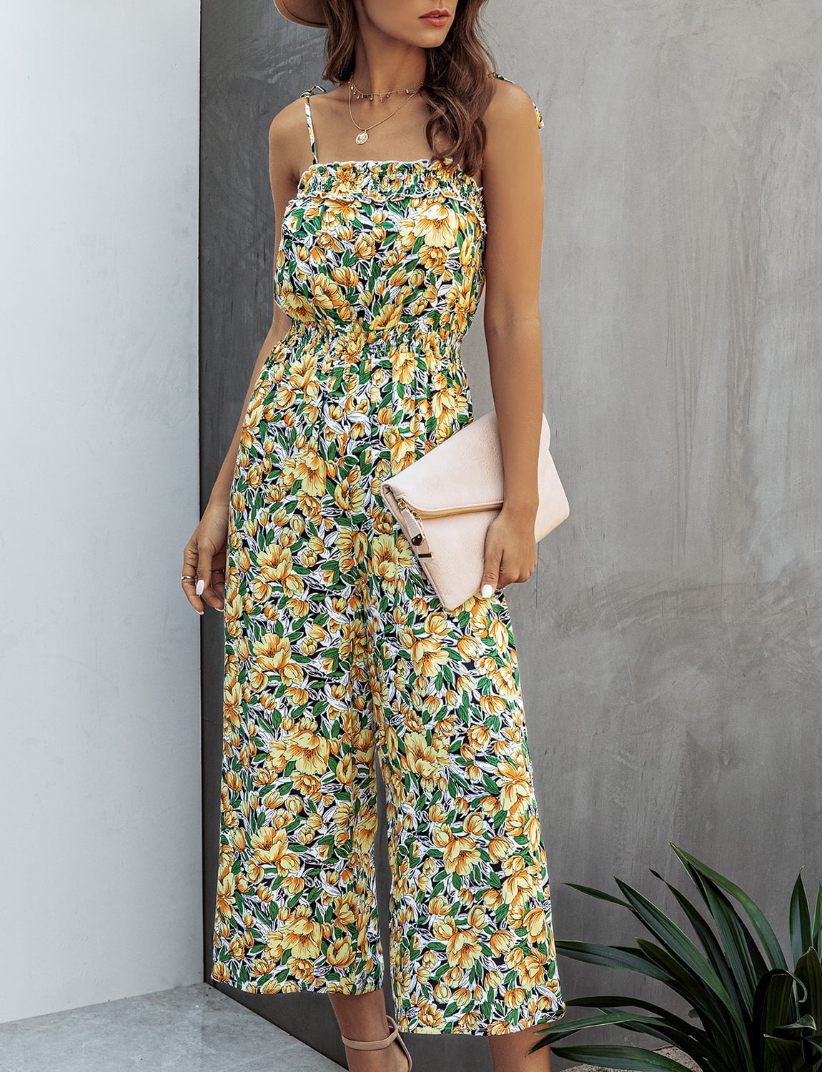 TOP SHE Women's Summer Jumpsuits Flower Print Sleeveless Rompers