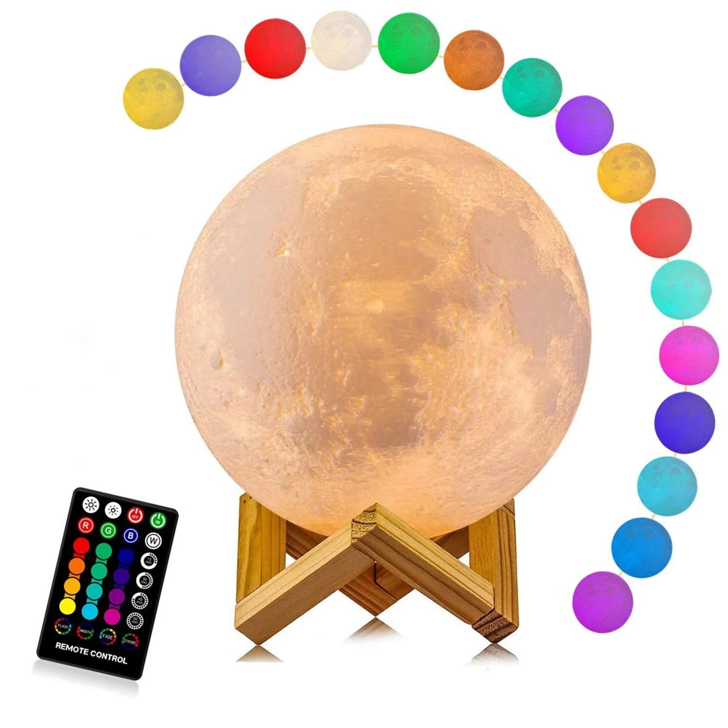 Moon Lamp, LOGROTATE 16 Colors LED 3D Print Moon Light with Stand