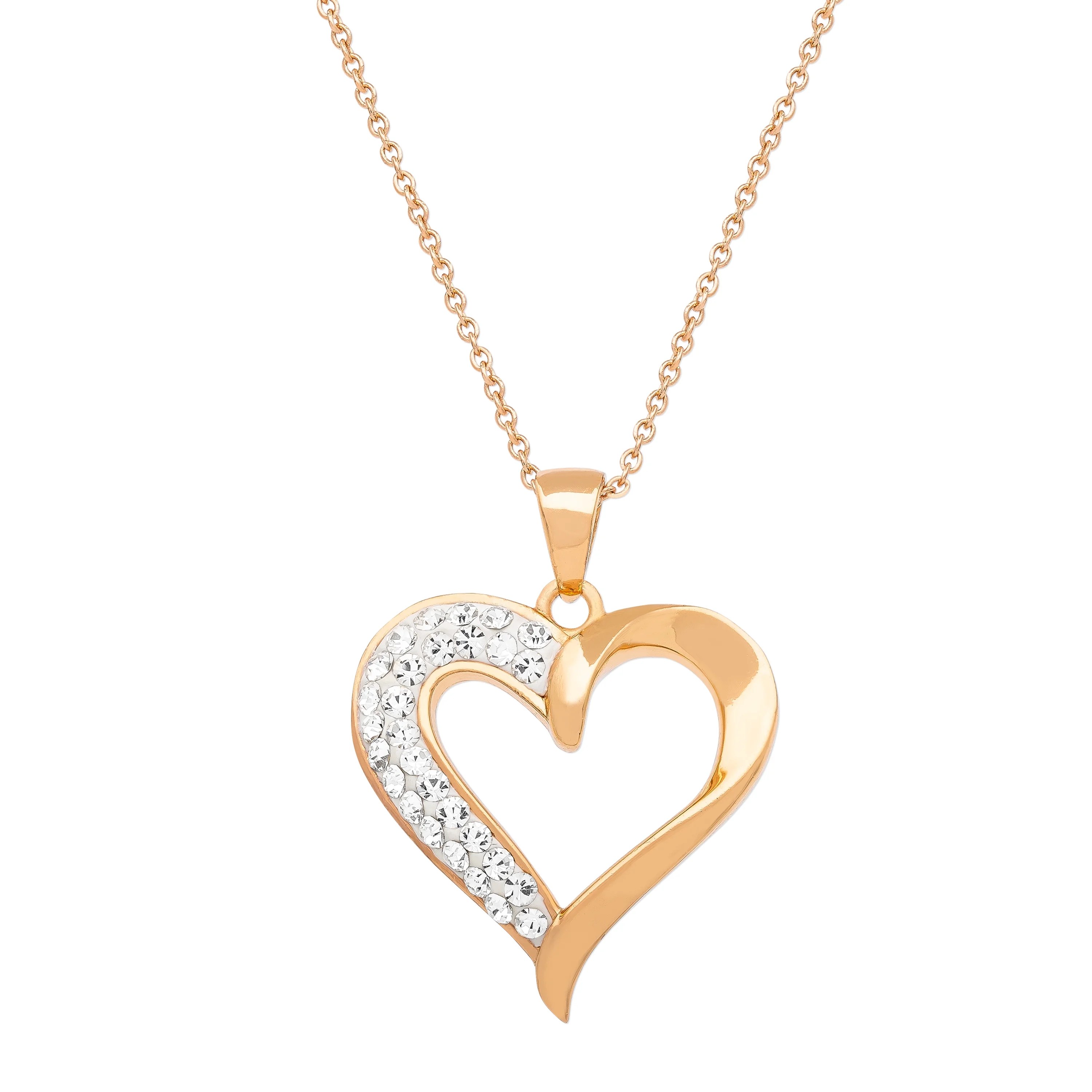 Brilliance Fine Jewelry Pink Plated Clear Crystal Heart Pendant, 18