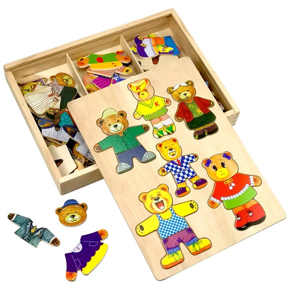 Wooden Six Bears Change Clothes Puzzle Baby Toys 36 Years Old Puzzle