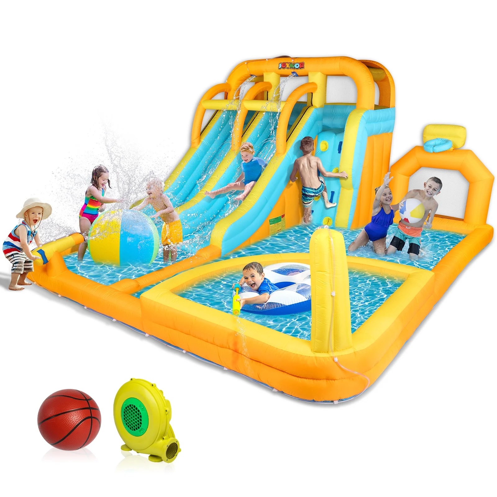 JOYMOR 8in1 Inflatable Water Slide Park w/ Splash & Deep Pool, Double