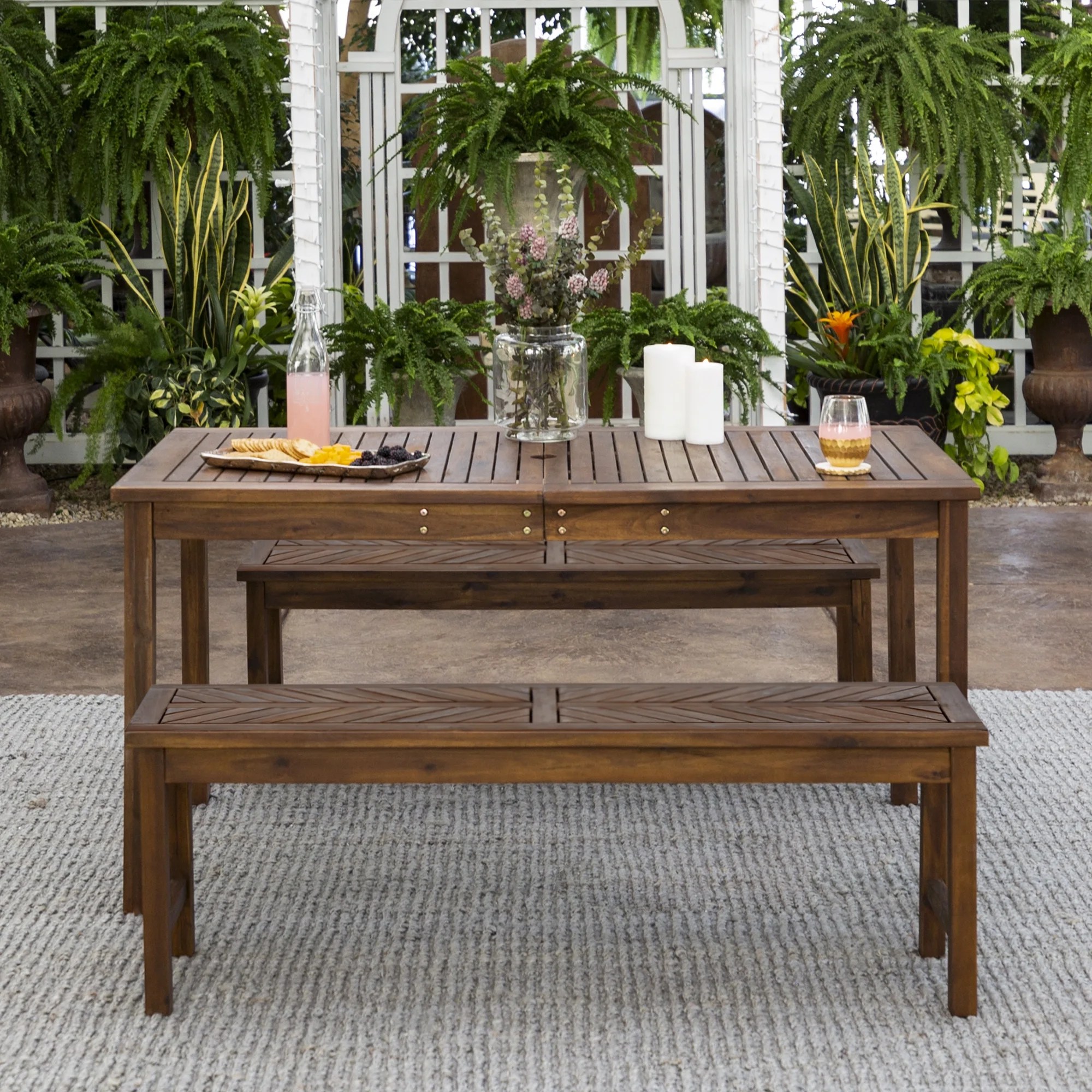 Manor Park Wooden Picnic Table with Umbrella Hole, Multiple Colors and