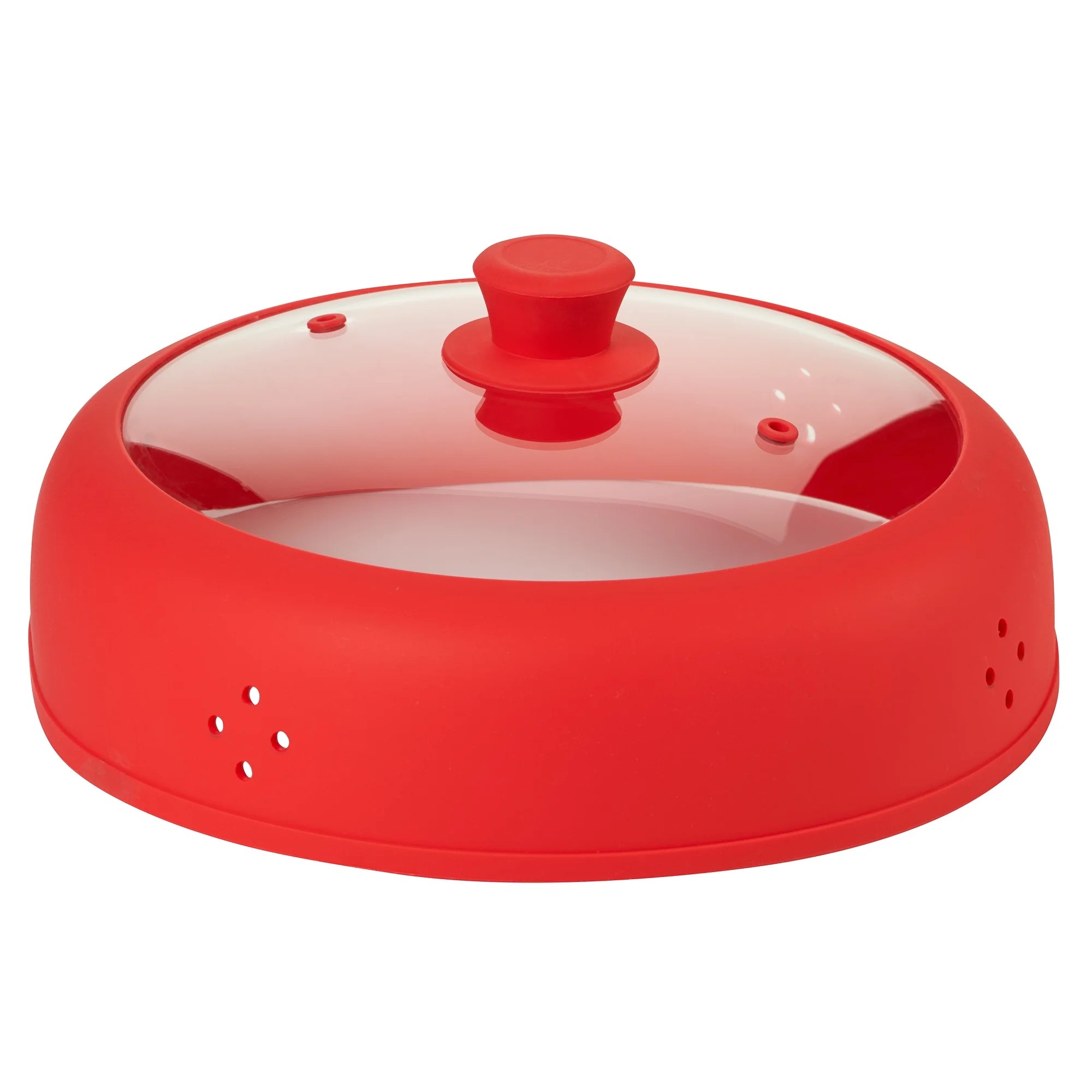 Microwave Glass Plate Cover for Food (Red) Vented, Large 12 Inch