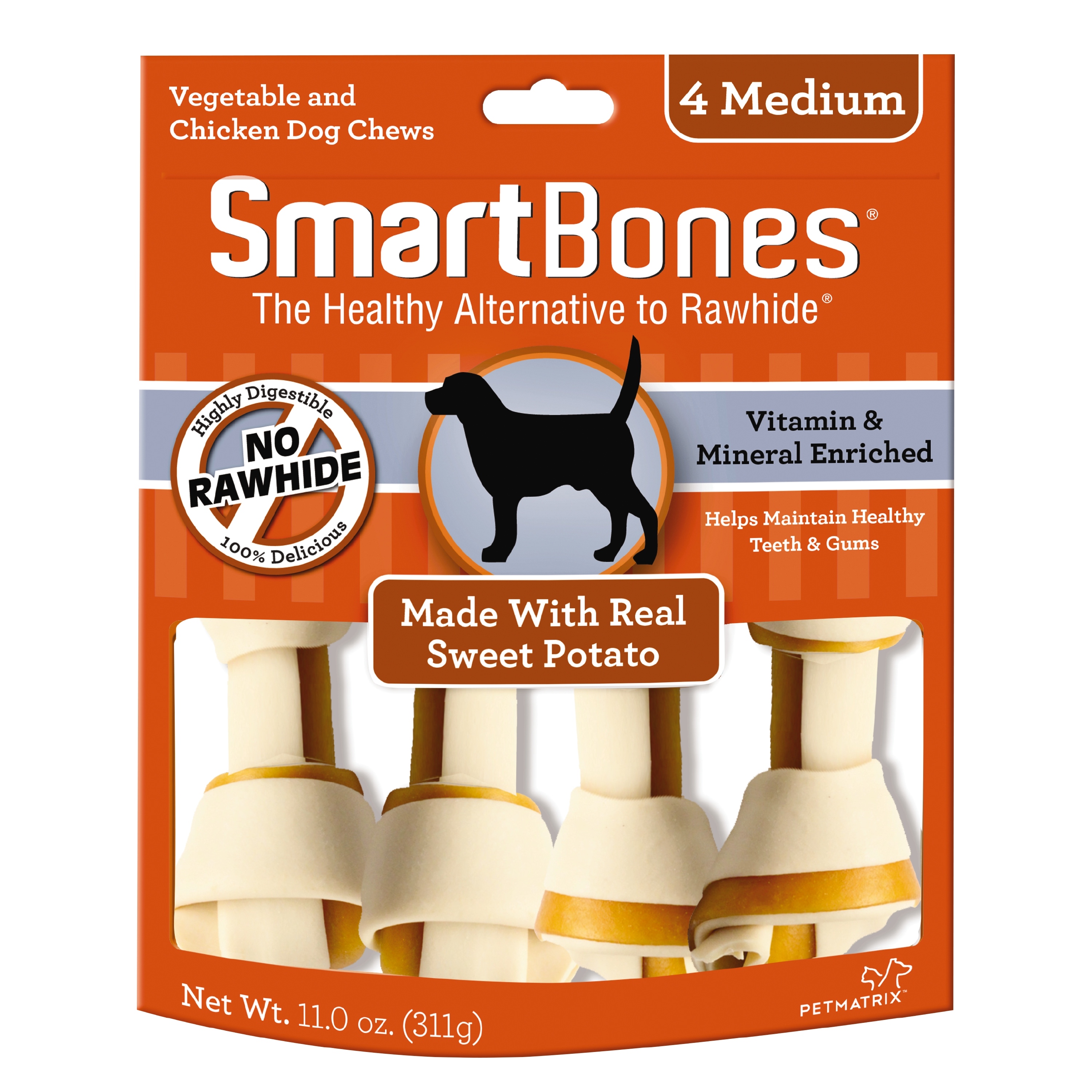 SmartBones RawhideFree Dog Bones, Sweet Potato Flavor, 4Count