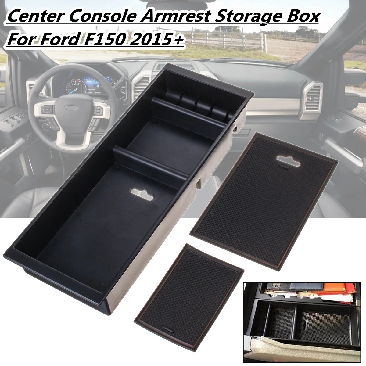 1Pcs Black Car Storage Box Center Console Tray Storage Box For Ford 1Pcs Black Car Storage Box Center Console Tray Storage Box For Ford