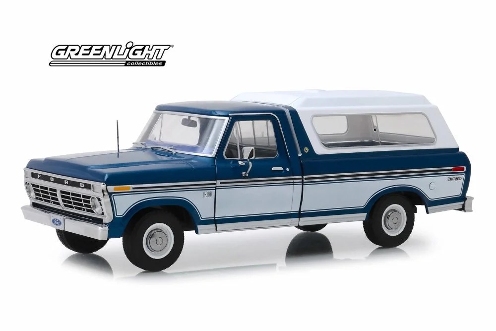 1975 Ford F100 Ranger Pickup Truck with Deluxe Box Cover, Blue White