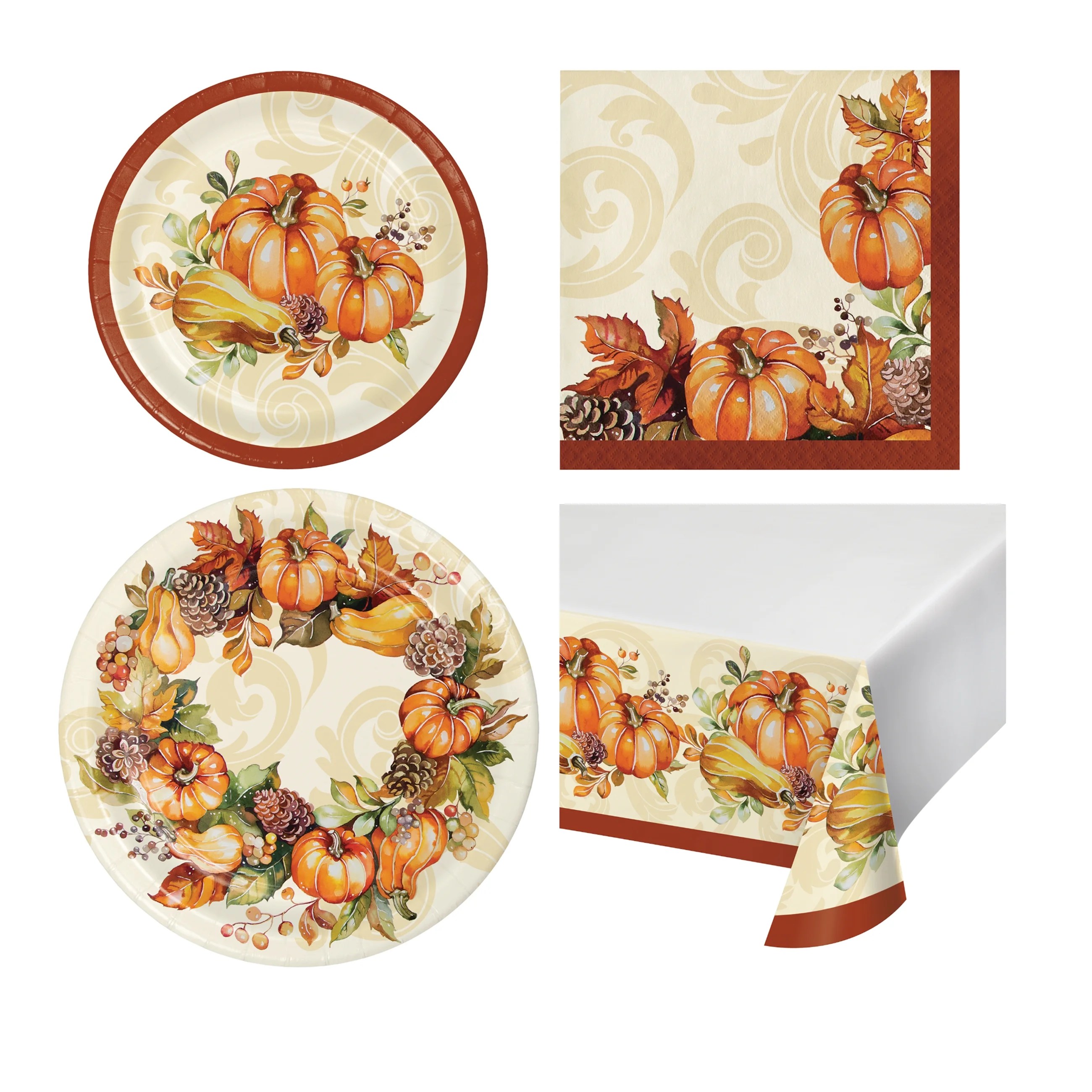 Autumn Wreath Thanksgiving Party Tableware 33 Pieces Set,Luncheon