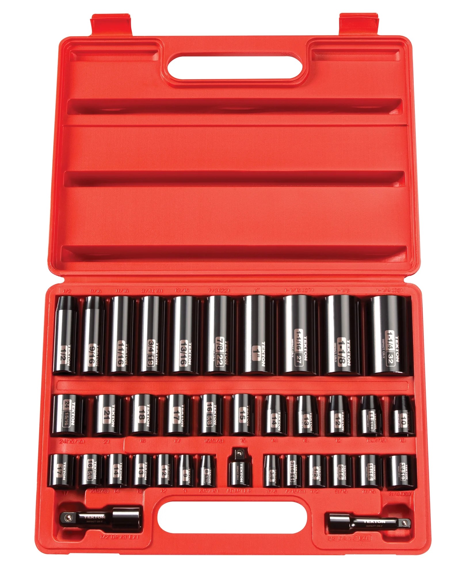 TEKTON 1 2 Drive Set, Socket Impact 17Piece 5 Inch 6Point Deep 161