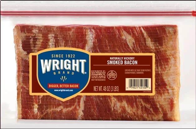 Wright® Brand Thick Sliced Hickory Smoked Bacon, 3 lb.