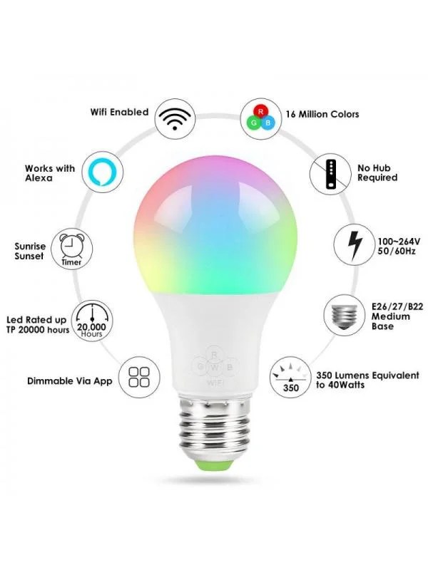 For Alexa Google Home Assistant Smart WiFi Light Bulb LED RGB Color For Alexa Google Home Assistant Smart WiFi Light Bulb LED RGB Color